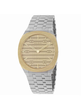 NIB Gucci 25H Ultra-Slim Watch Gold PVD & Steel - YA163405 - Full Set